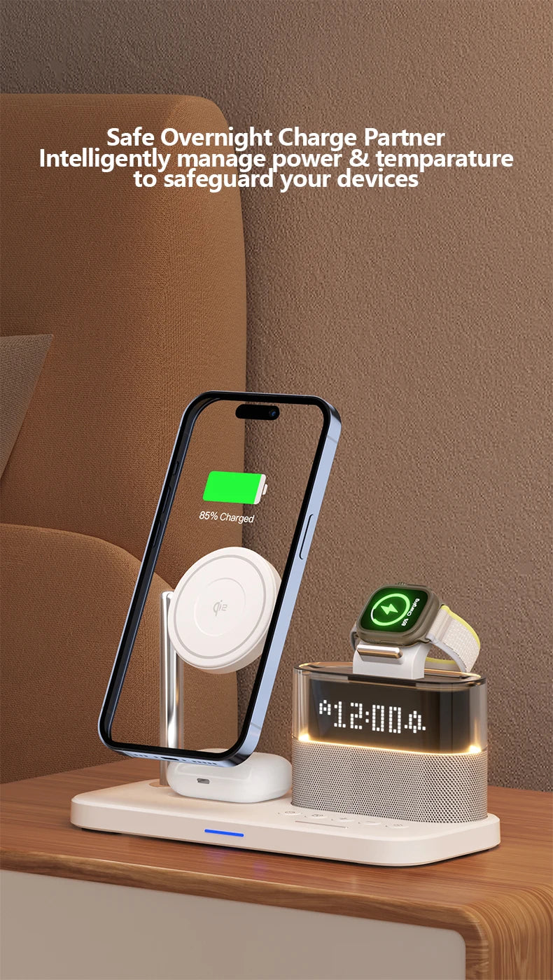 3-in-1 MagSafe Wireless Charger Station with RGB Alarm Clock Tidesmit