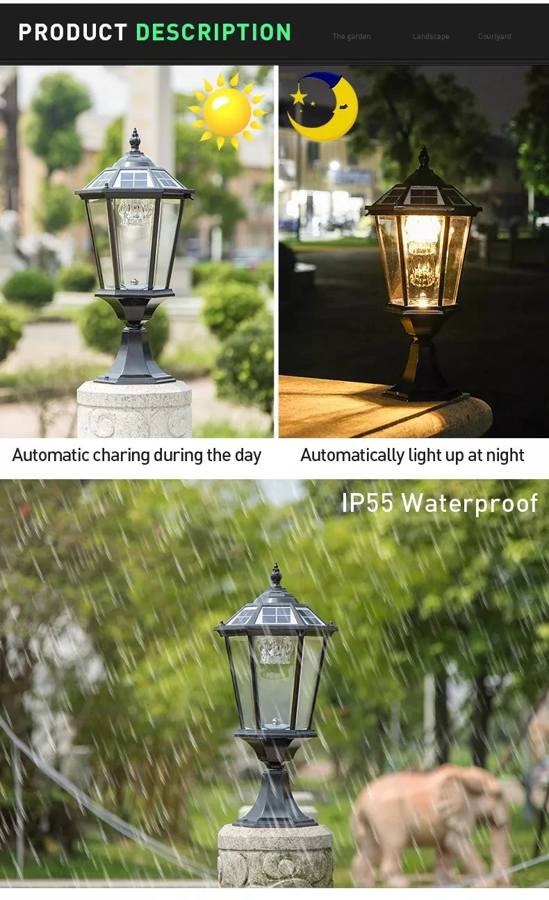 Solar LED Light Outdoor Lamp Pillar Light Solar Panel Spotlights Garden Decoration Outdoor Street Wall Sconce Lamp Sunlight