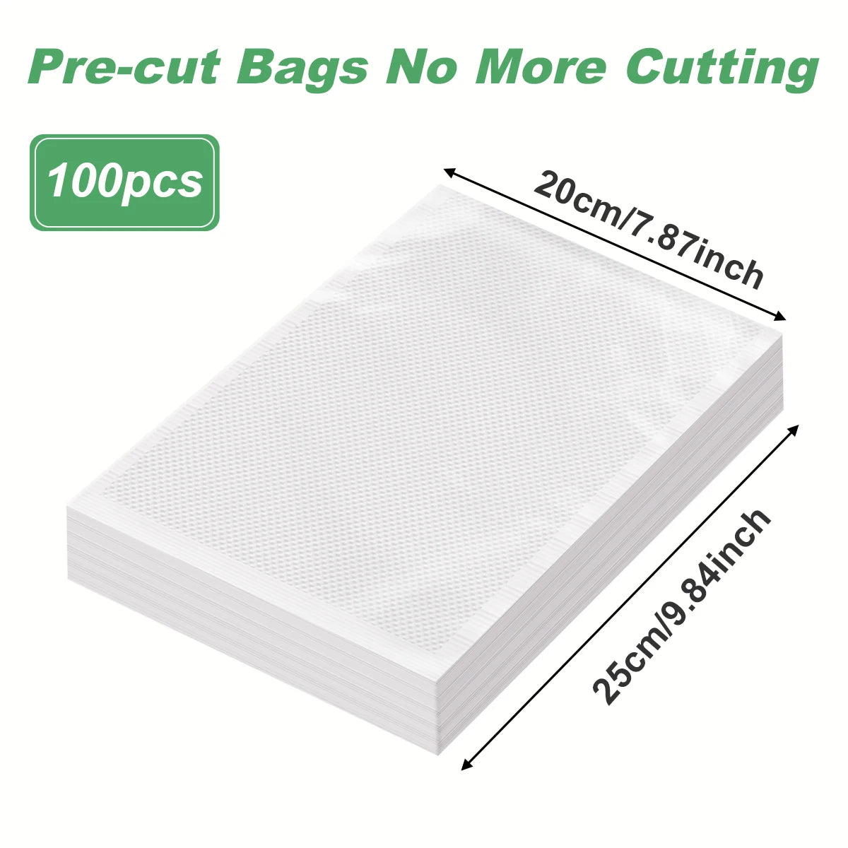 Pre-cut vacuum sealer bags, white, 100 pcs, 20x25 cm