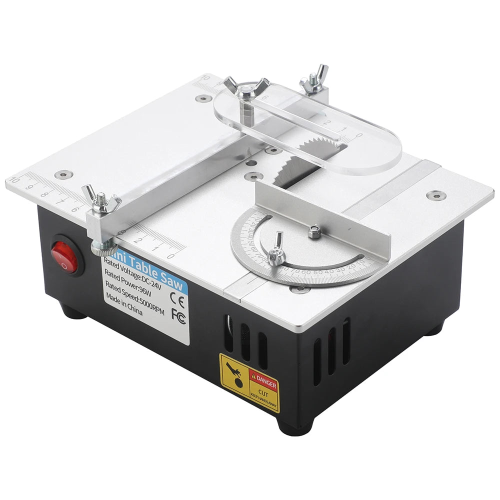 Podofo 96W 5000RPM Mini Circular Table Saw 2.5 Inch Multifunctional Desktop Electric Bench Saw Household DIY Woodworking Cutting Tool with 63mm Blade For PCB Substrate Acrylic Plate Copper Tube Model Craft Making