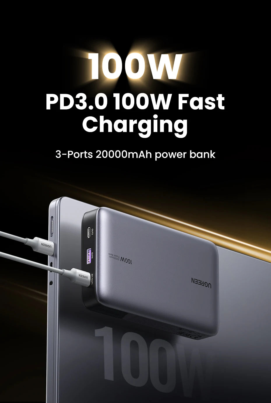 100W Fast Charging Power Bank 20000mAh for Laptops and Phones Tidesmit