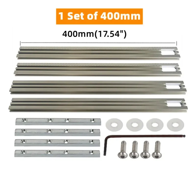 400mm engraving guide rail set with four steel rails, washers, and screw fasteners