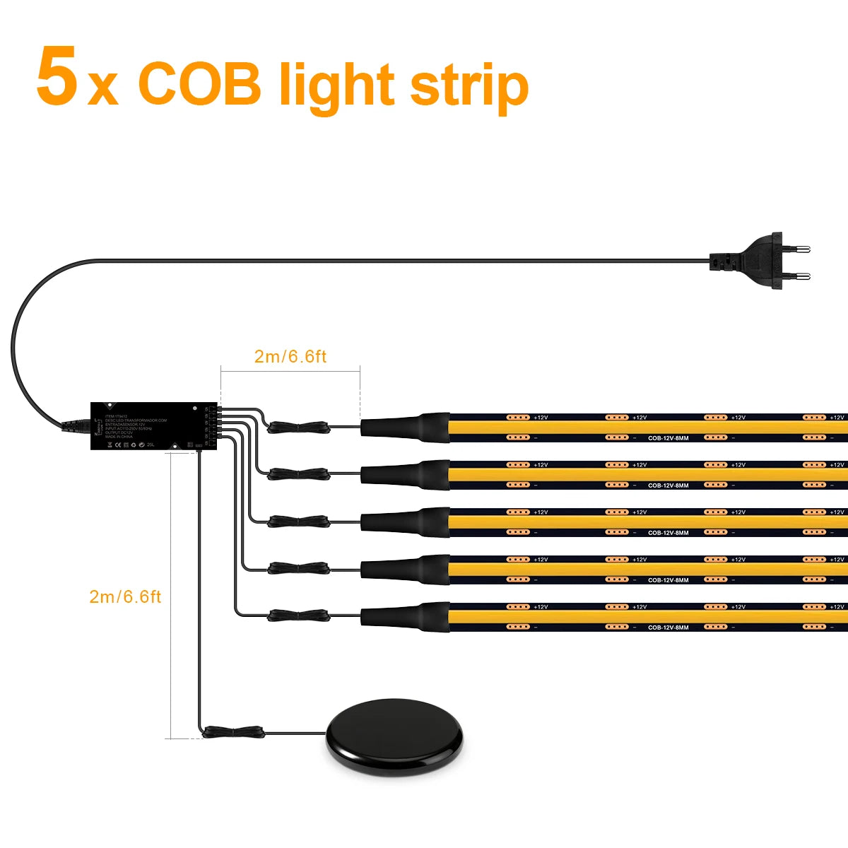 Touch Dimmer COB LED Strip Light, No Hole Install, Penetrate Wood/Glass Control, 12V Warm/Neutral White, for Acoustic Wall Panel