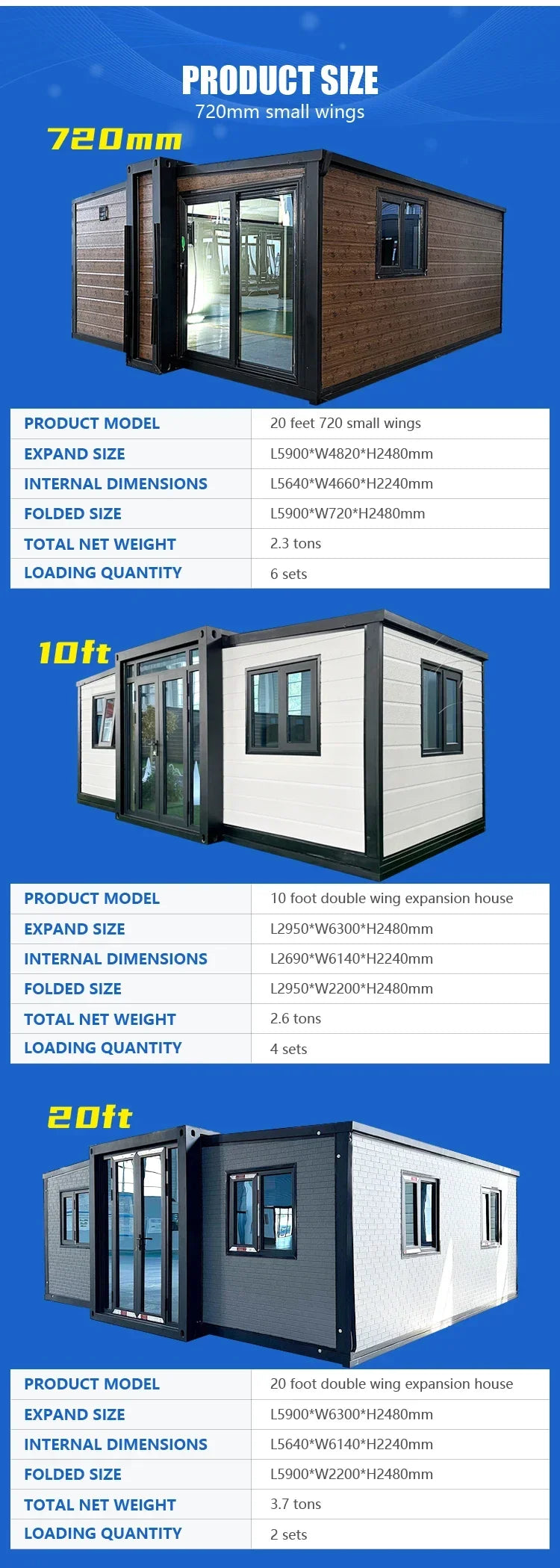 20ft 30ft 40ft Expandable Container House, Custom Modular Prefabricated House, Living, Whole House, Office, Warehouse and Home