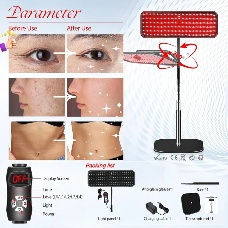 Near Infrared Light Panel 660nm 850nm Red Light Lamp With Timer Face and Body Home Use Relief Pain Device with Adjustable Stand