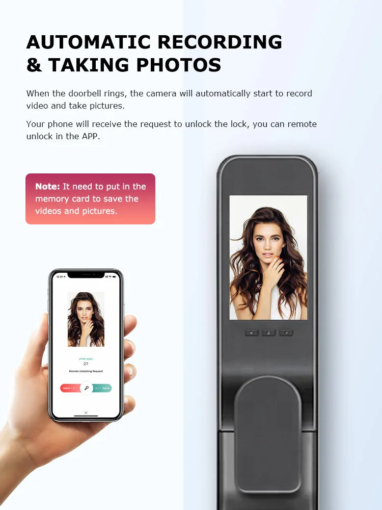 WiFi Tuya APP English/Russian/Spanish/Portuguese Voice Digital 3D Face Recognition Fingerprint Smart Door Lock