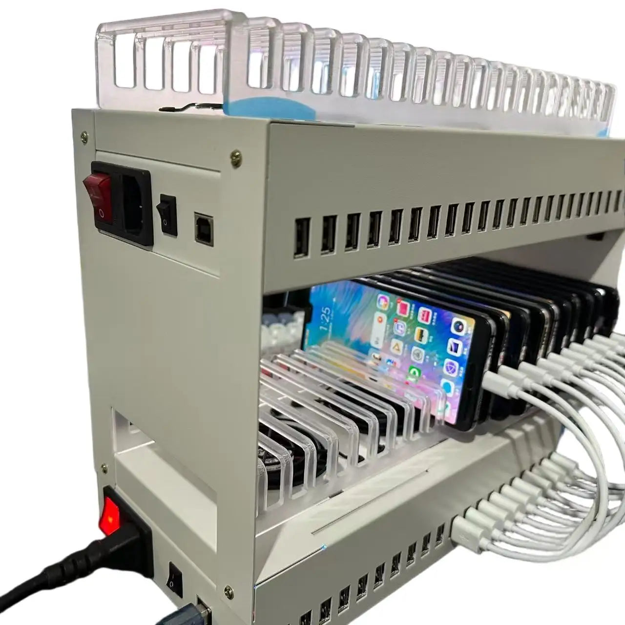 USB Phone Farm Hub - 60 Port Batch Sync Station for Multi-Device Power Tidesmit