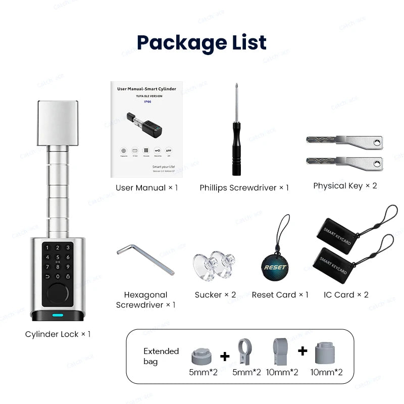 IP66 Waterproof 2026 New Generation TUYA APP Fingerprint Password Digital RFID Card Cylinder Smart Door Lock 60-90 90-120