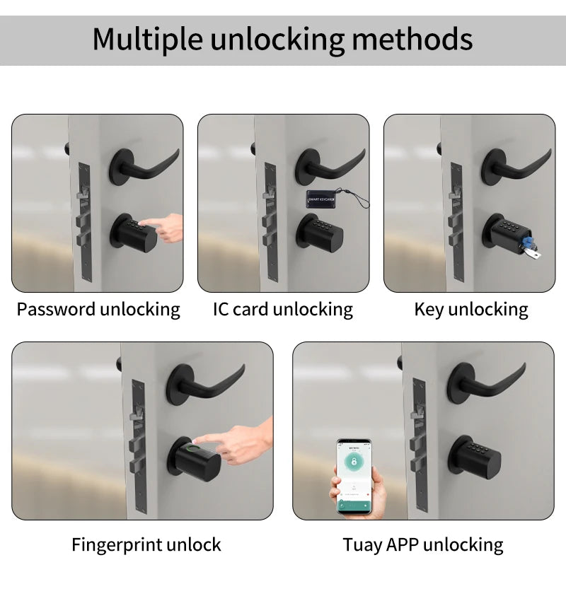 Support Tuya App Intelligent Plug-in Lock IP65 Biometric Fingerprint App Control Cylindrical Bolt Alex/Google Home/Office Door