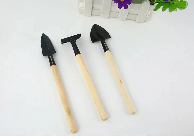 3 Pcs Plant Potted Bonsai Tool Gardening Kit Shovel Flower Pot Mini Spade Rake Wooden Handle Balcony Planting Tools