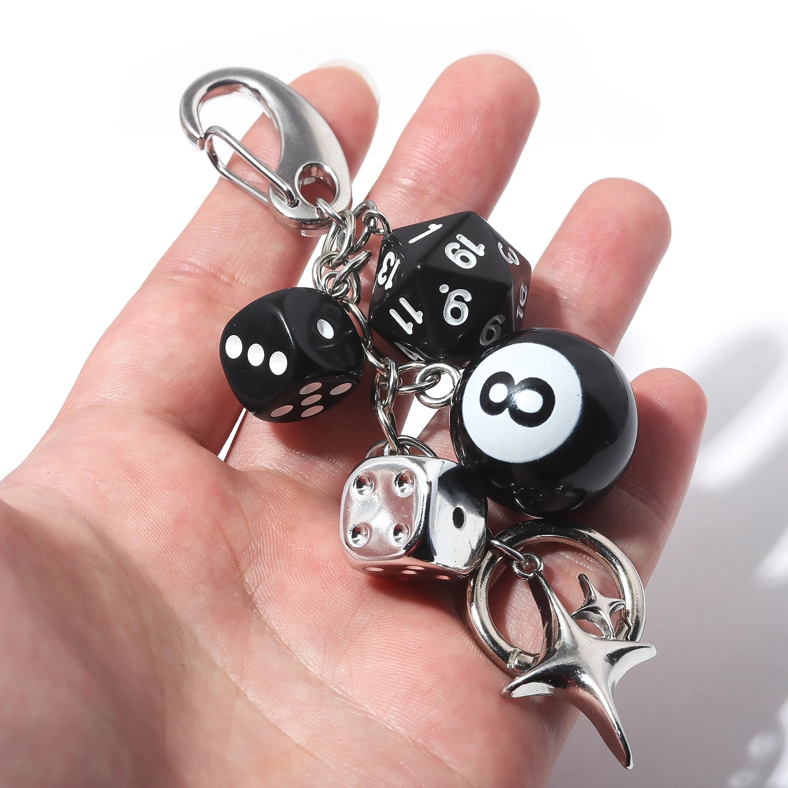 Punk Hiphop Black Dice No. 8 Billiards Keychain Y2K Pink Lucky Dice Starburst Pendant Bag Charms Hangings Ornament Accessories