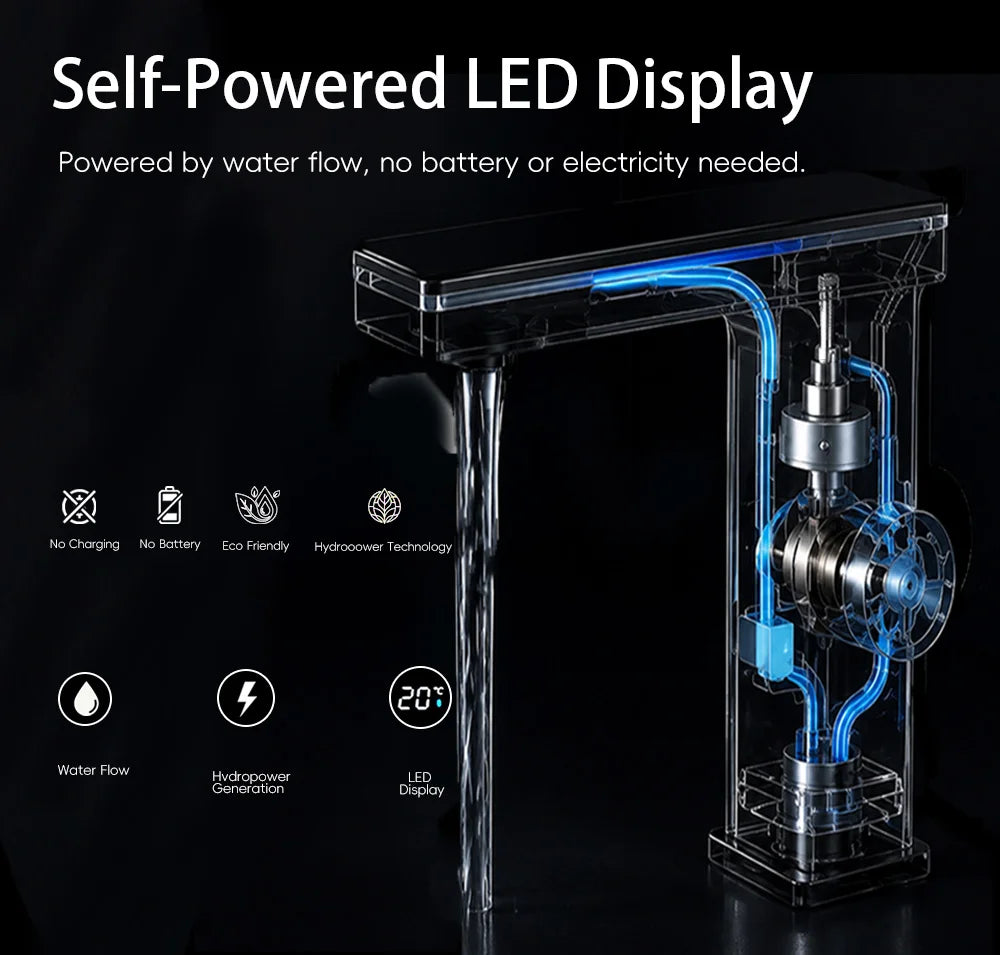 LED Digital Display Bathroom Faucet Deck Mounted Hot Cold Water Mixer Tap Smart Bathroom Sink Faucets Vanity Washbasin Faucet