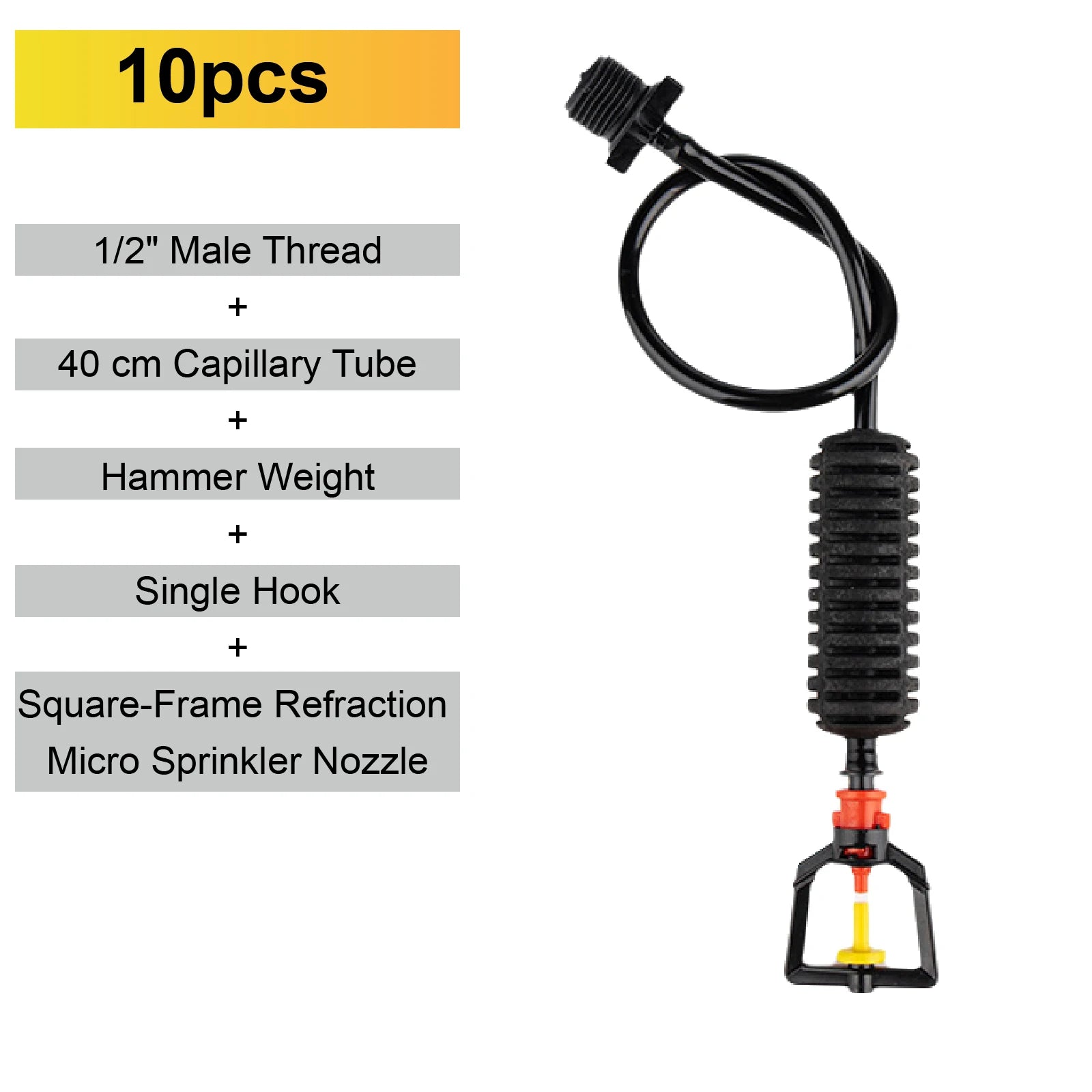 10-pack square-frame refraction micro sprinkler nozzle set with single hook and capillary tube