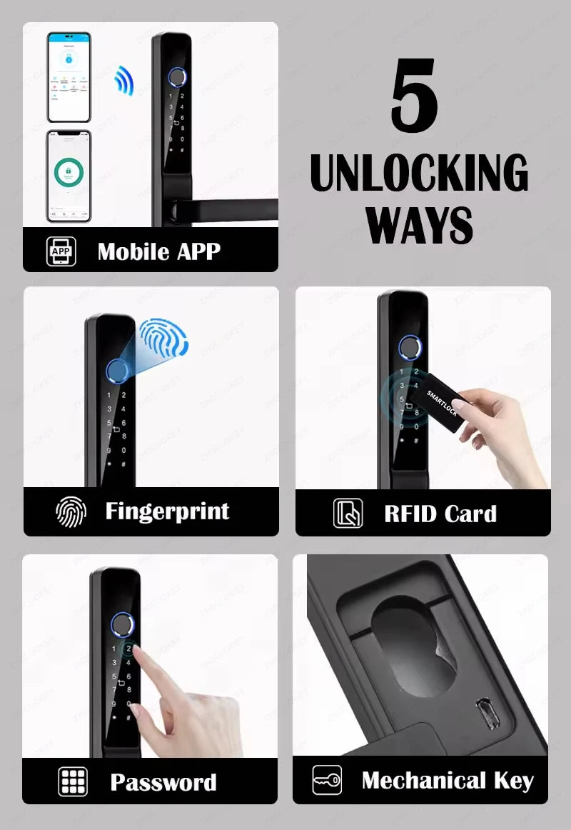 Slim 3.5cm Waterproof Aluminum Smart Door Lock with TTLock Bluetooth Fingerprint Password IC Card APP Control for Sliding Doors