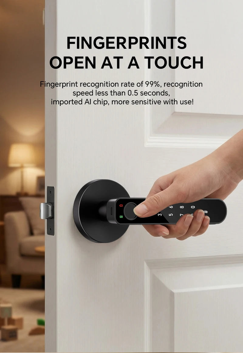 ICCSSI Smart Door Lock Fingerprint Lock Fingerprint/Tuya APP/Password/IC Card/key Unlock Multi Language Audio Playback B208APRO