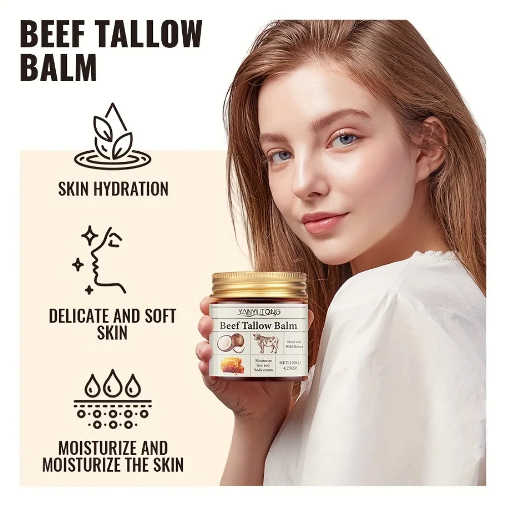 Beef Tallow Honey Balm Moisturizing Hydrating Face Cream Body Lotion Fades Fine Lines Tighten Soothen Brightening Facial Skin
