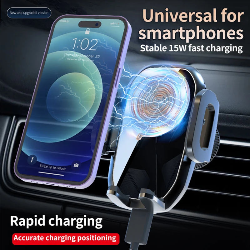 15W Wireless Car Charger Air Vent Mount - Qi Certified Fast Charging Black Tidesmit
