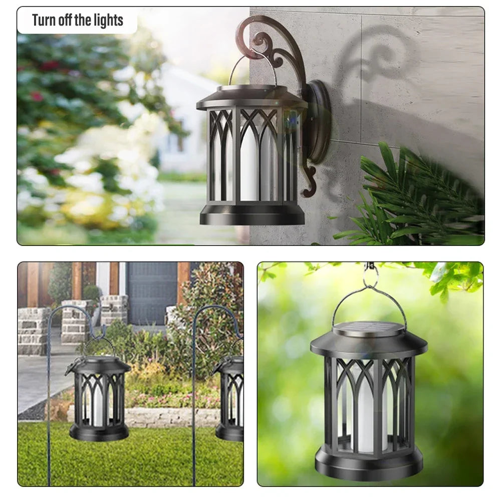 2PCS Solar Flame Hanging Lamp Outdoor Solar Light Garden Waterproof Flame Flickering Effect Christmas Garden Patio Yard Path Light