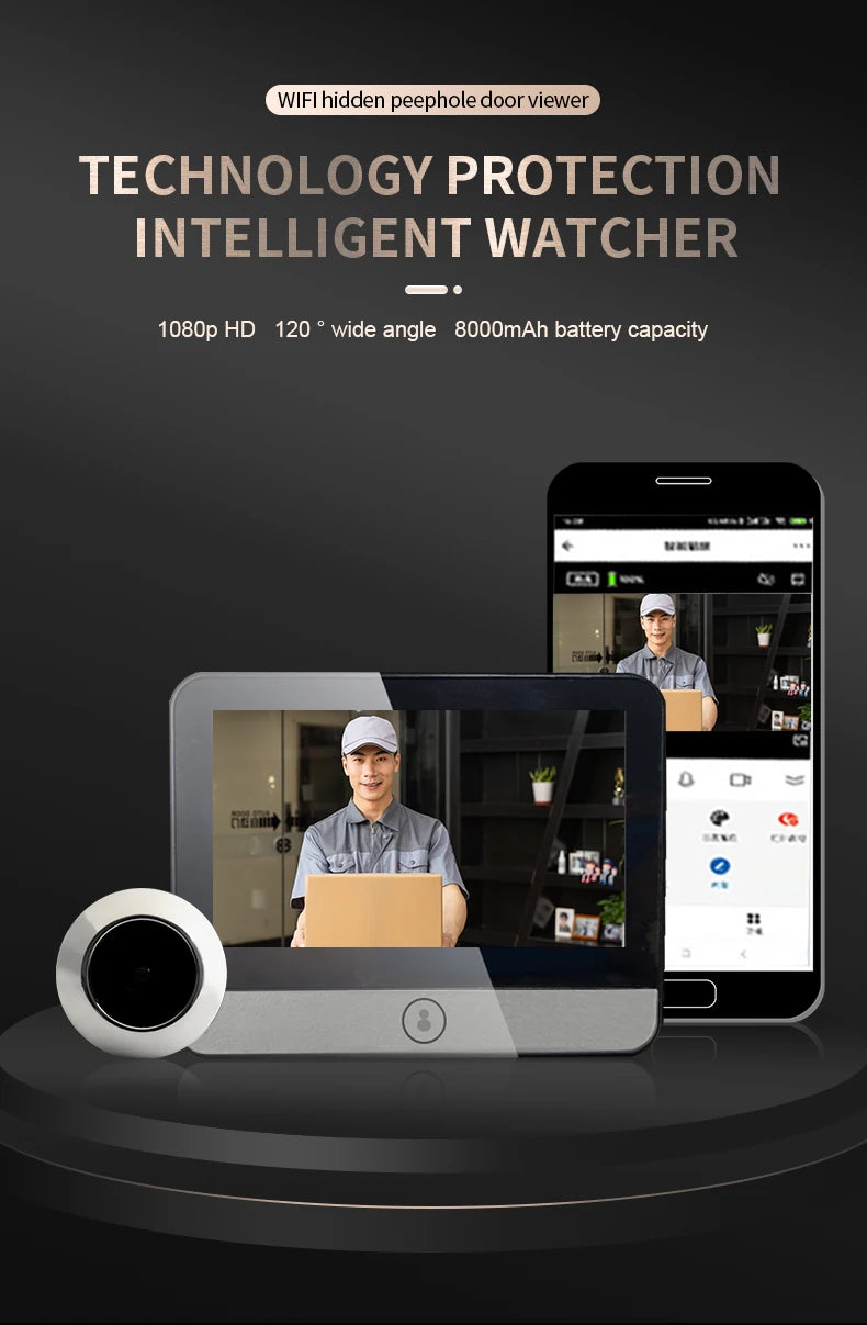 Smart tuya APP security protection optical electronic cat eye wireless wifi video surveillance system visitor reminder doorbell