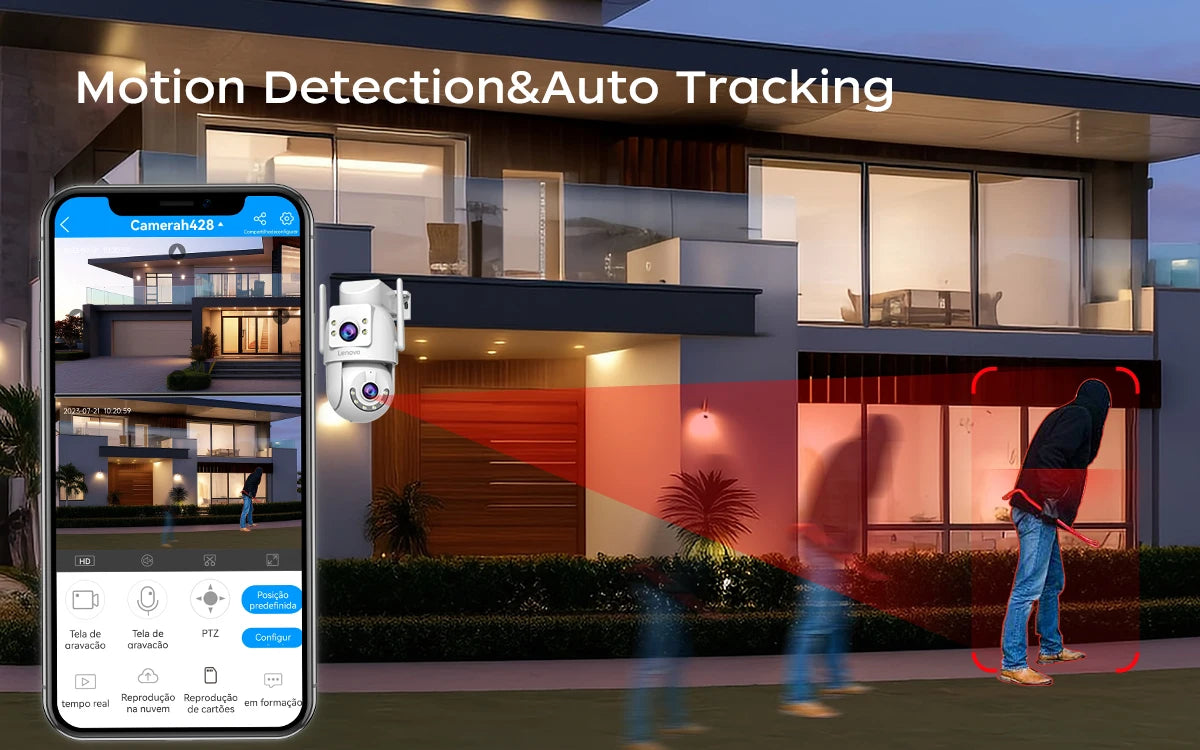 Lenovo 4K PTZ IP Camera Outdoor HD Dual Lens Dual Screen AI Auto Tracking 5G Wifi IP Camera CCTV Audio Video Surveillance