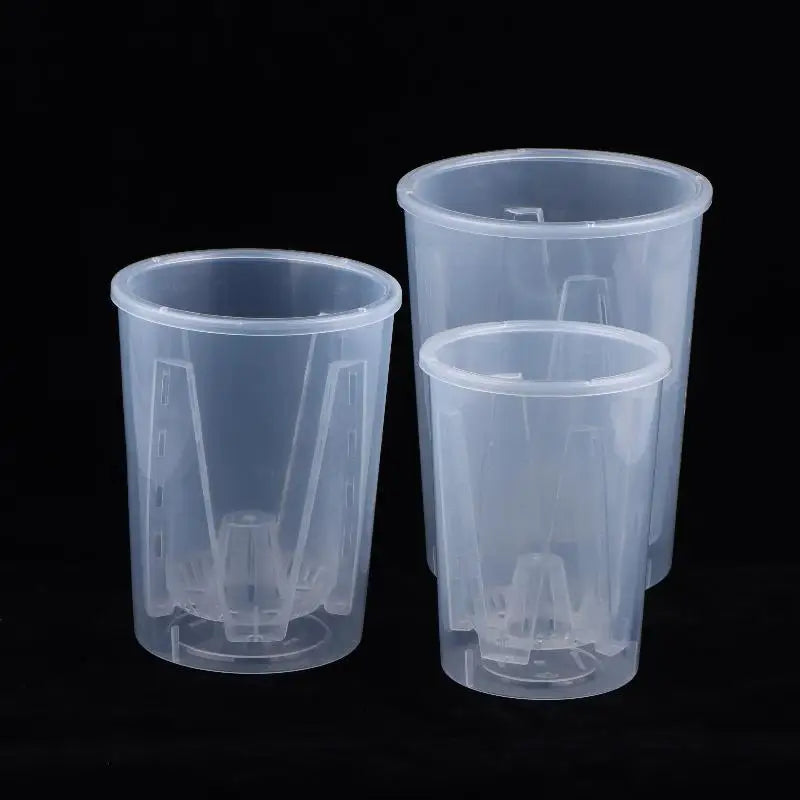 Double-Layer Automatic Watering Flower Pot Plastic Transparent PlanterW Holes Butterfly Orchid Root Control Pots Gardening Tool