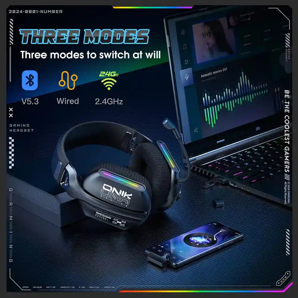 Tidesmit GT808 Wireless Gaming Headphones - Low Latency Over-Ear Black Tidesmit