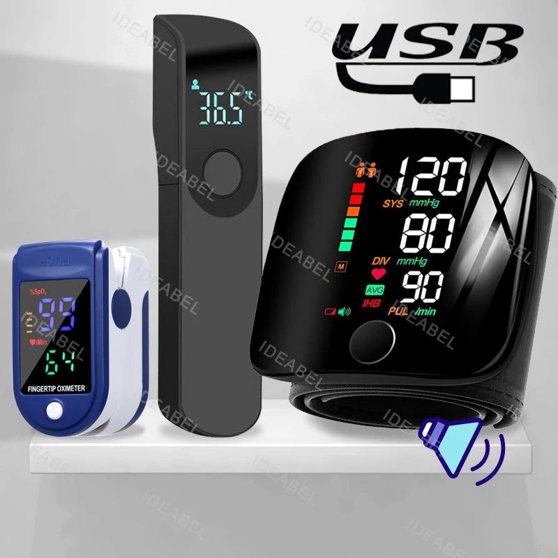 Smart LCD Rechargeable English Voice Wrist Blood Pressure Monitor Digital Automatic BP Tonometer Heart Rate Sphygmomanometer