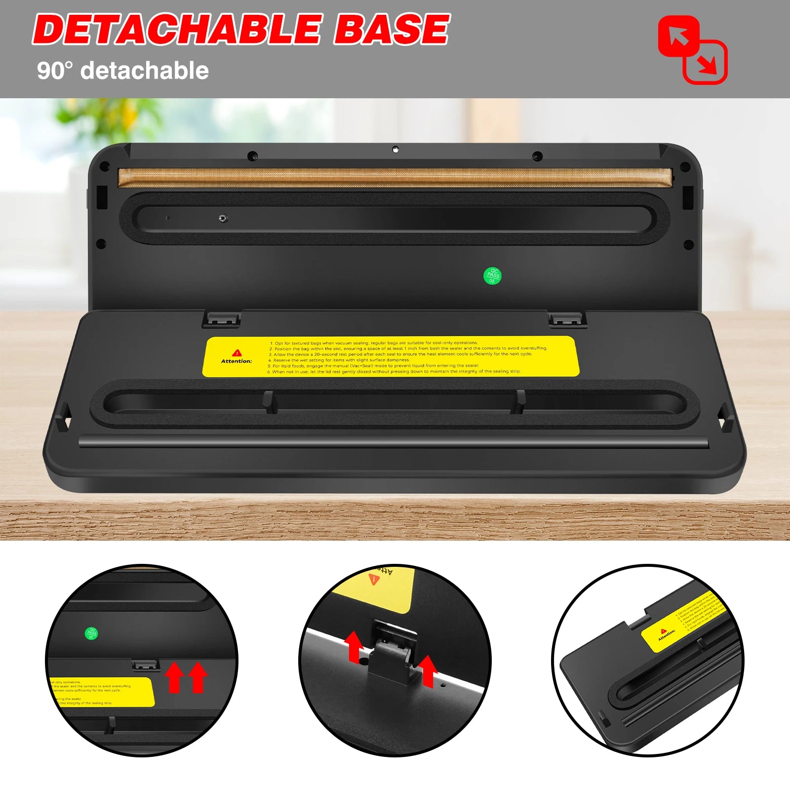 Tidesmit DayPlus automatic vacuum sealer machine showing internal sealing bar and bag attachment features