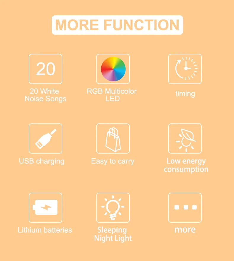 6/10/20Songs White Noise Sound Machine Portable Baby SleepMachine Soothing Sounds Volume Adjustable Builtin Rechargeable Battery