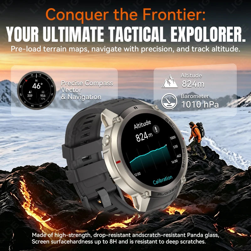 LIGE 5ATM Waterproof GPS Smart Watch Heart Rate Blood Oxygen 500mAh Battery Fitness Outdoor Offline Map Smartwatch Men Women