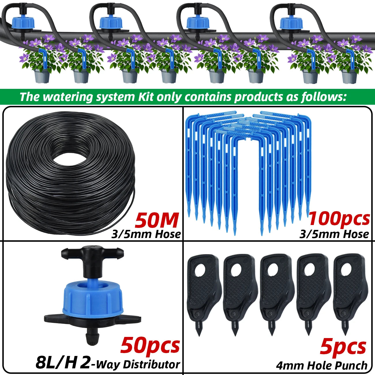 KESLA Drip Irrigation Kit 10-100M 4Way 2Way 8L Drip Arrow 3/5mm Hose Watering System Dripper Sprinkler Pot Planting Greenhouse