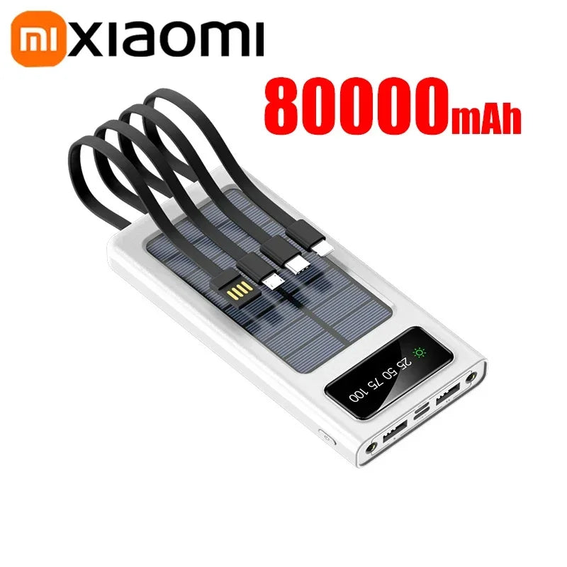 Portable Fast Charging Power Bank 80000mAh - 200000mAh with 4 Cables White 80000mAh Tidesmit