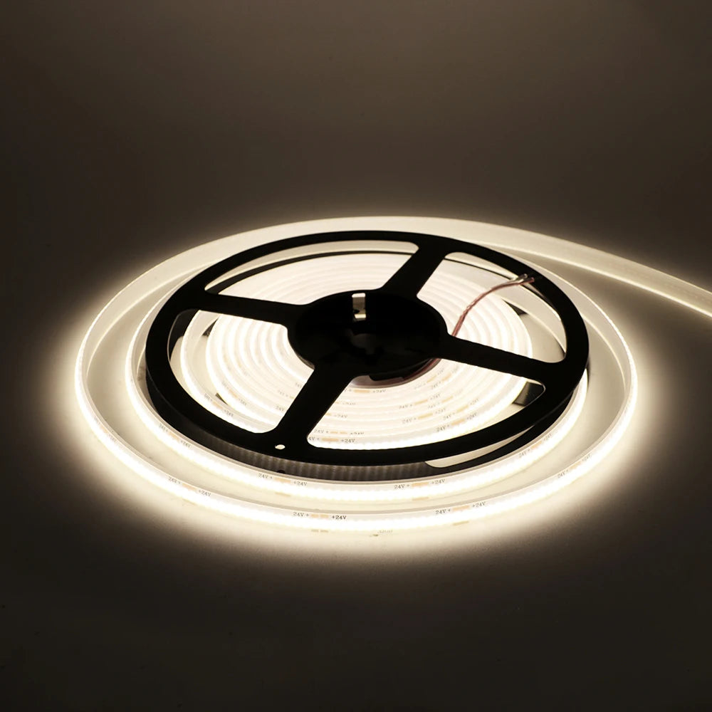 12V 24V IP68 Waterproof COB LED Strip Light 5m 10m 15m 20m 0.5m Flexible Tape IP30 320 LEDs High Density Bright Liner Lighting