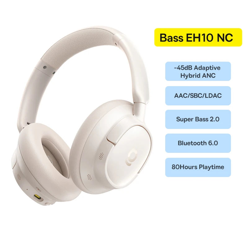 Wireless Headphones with Active Noise Cancellation & 120H Battery EH10 NC White China Mainland Tidesmit