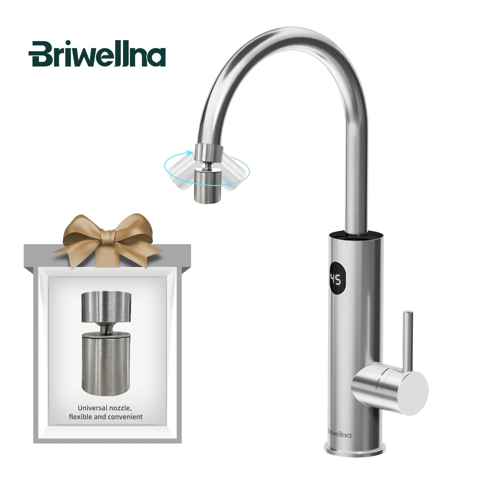 Briwellna Instant Hot Water Heating Faucet 220V Electric Faucet With Universal Adapter Nozzle Stainless Steel Heating Faucet