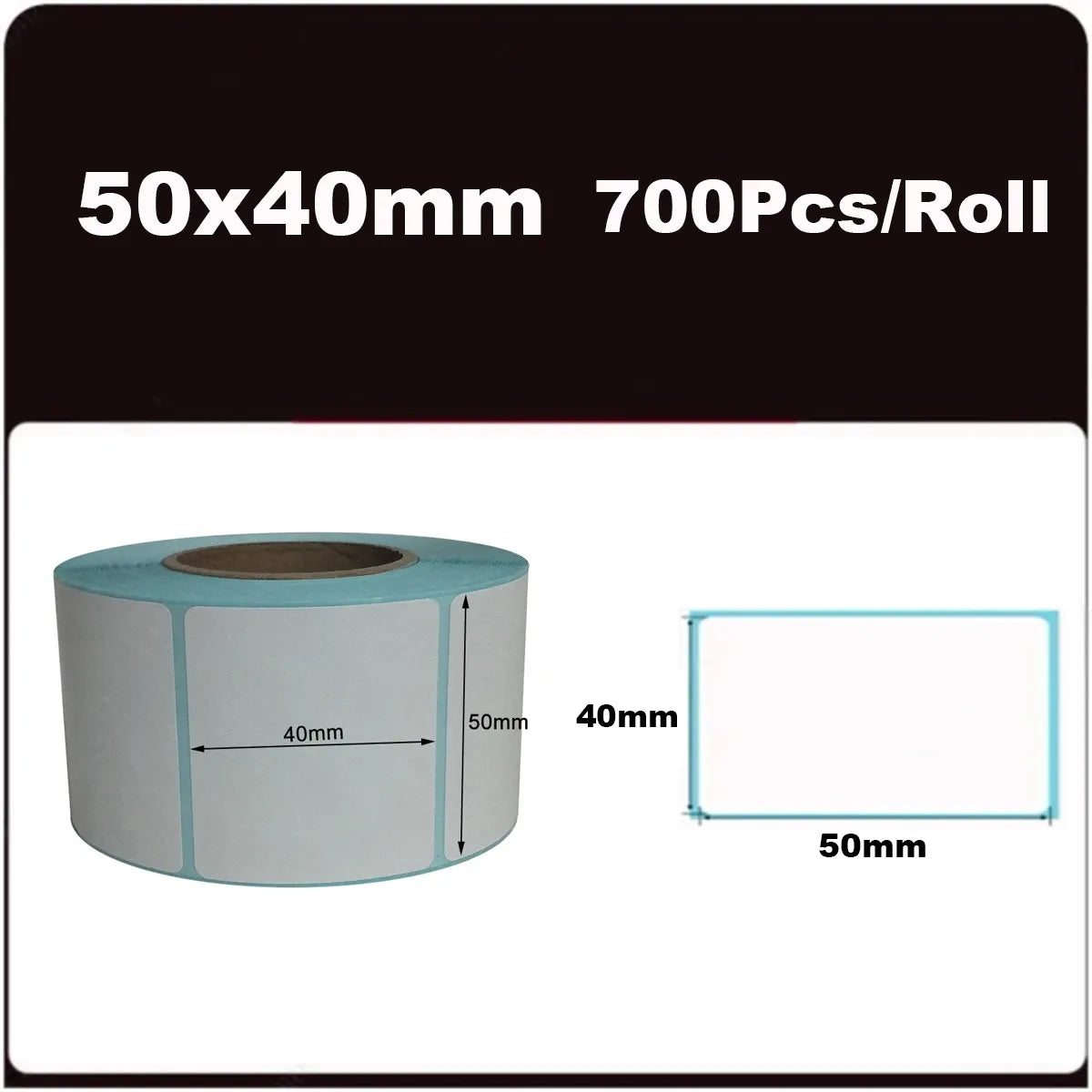 50x40mm blank white thermal labels roll, 700 pcs per roll, rectangular label layout