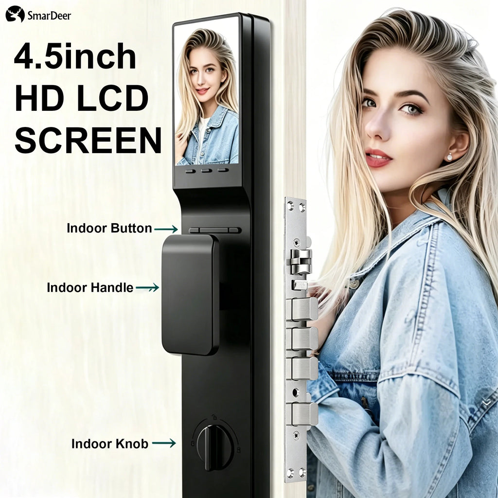 SmarDeer IP66 Outdoor Waterproof Smart Lock,3D Facial & Palm Vein Recognition Lock,Tuya WiFi Keyless Entry Security Lock