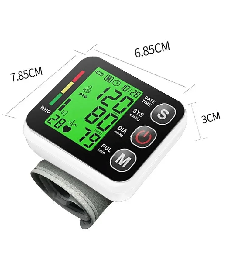 Digital Tensiometer Health Medical BP Sphygmomanometer Wrist Cuff Digital Blood Pressure Monitor Heart Rate Pulse Meter Tonomete