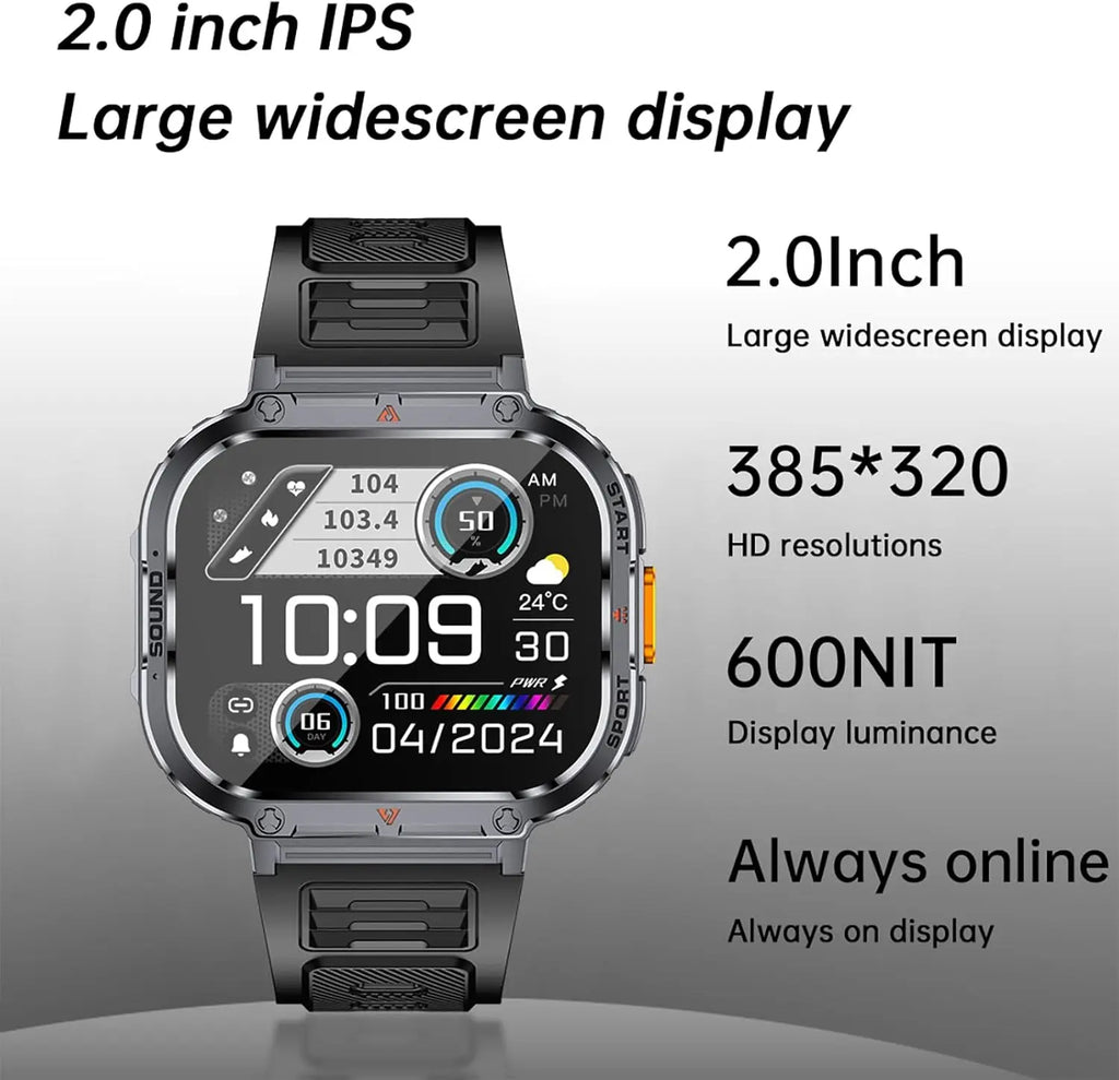 New Smart Watch Men LED Light Flashlight BT Call Music Player Sport Fitness Bracelet Calories Ultra Large Screen Smartwatch