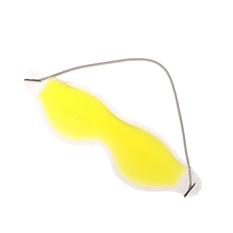 Yellow gel cold eye compress mask for insomnia relief with elastic strap for comfort sleeping and health care.