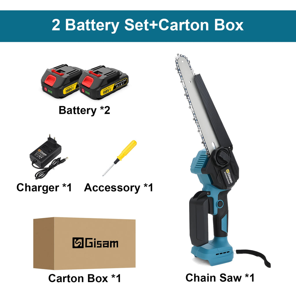 Gisam 8 Inch Brushless Electric Chainsaw Cordless Portable Electric Saw Woodworking Power Tool For makita 18v battery pins