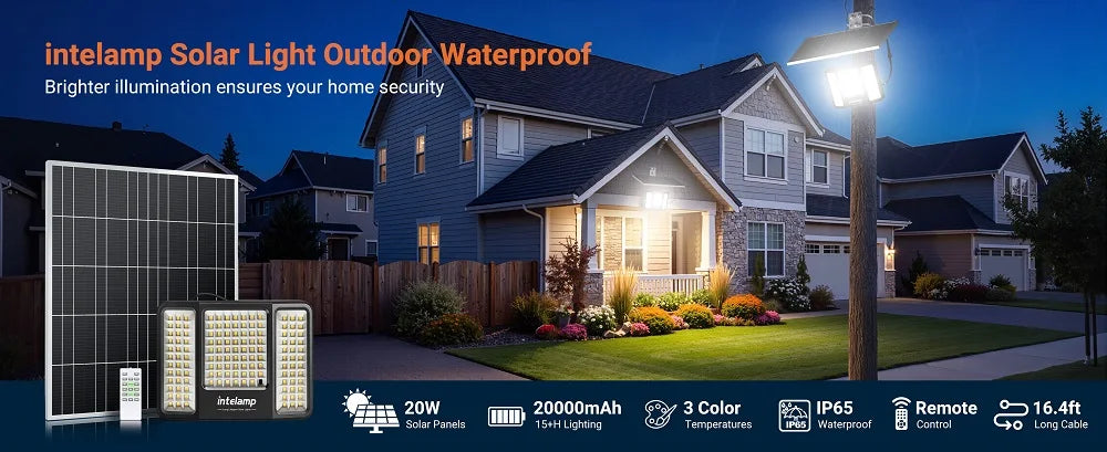Outdoor Solar Flood Lights Dusk to Dawn 20000mAh Long Battery Life 3 Colors Floodlight With Super Large Solar Panel 16.4 FT Cable Security Spotlights Waterproof For Yard Garden Backyard Porch Driveway