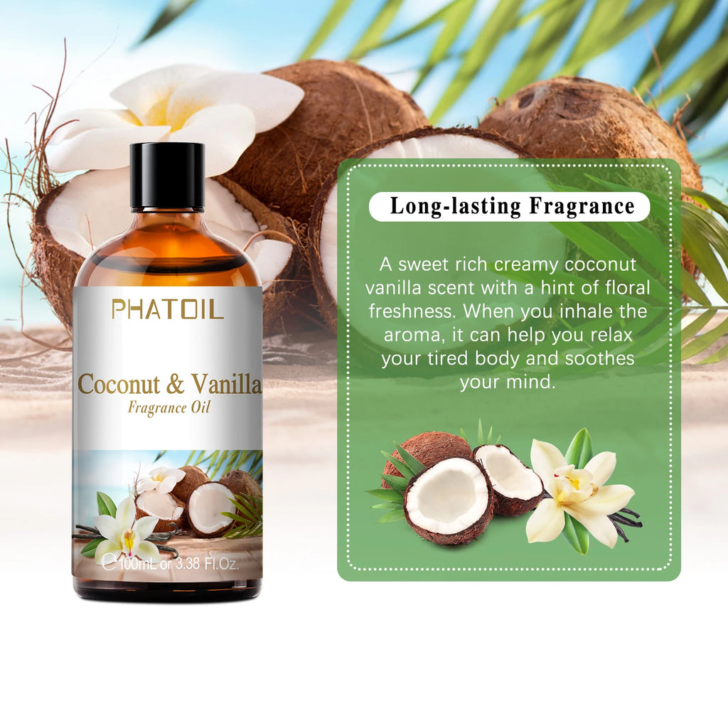 PHATOIL Fruit Fragrance Oils Coconut & Vanilla Lime Mango Strawberry Banana 100ml Aromatherapy Fragrance Oils For Diffuser