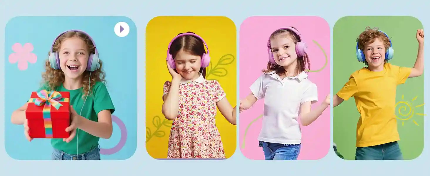 Kids Wired Headphones with Microphone - Comfortable Over-Ear Study Headset Tidesmit