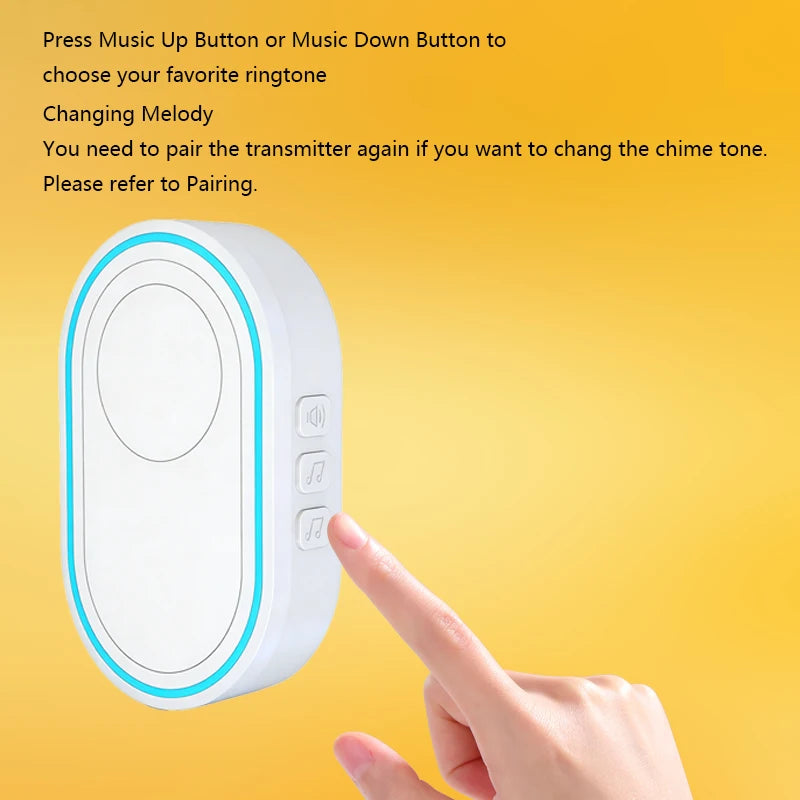 Wireless White Doorbell Waterproof Welcome Chime Home Door Bell Intelligent 39 Songs Smart Alarm With Battery For Store Hotel