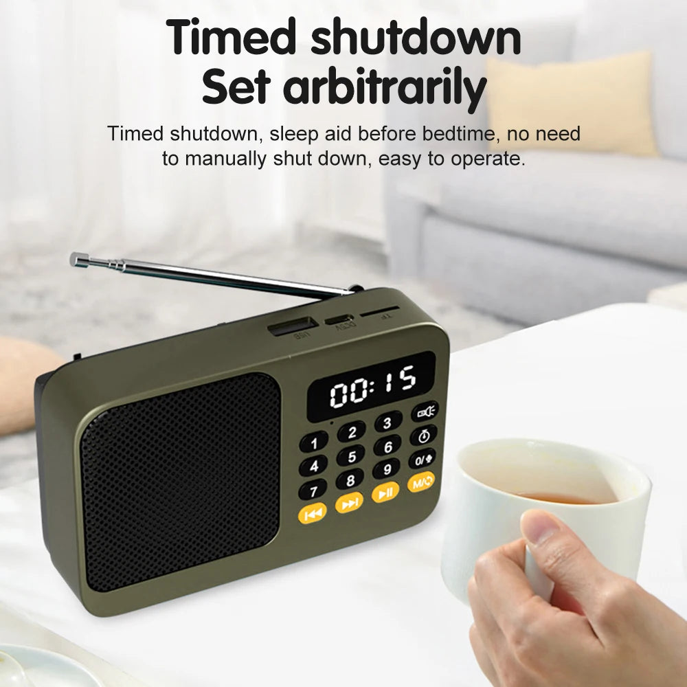 FM Radio Portable Speaker Bluetooth 5.0 with LED Light Support Recording TF Card USB Play Wireless Speaker Radio FM Receiver