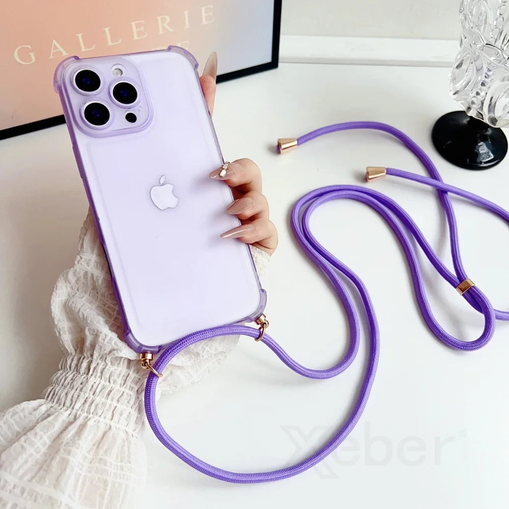 Crossbody iPhone Case with Lanyard - Shock-Absorbing Protective Cover Purple Case & Strap Tidesmit