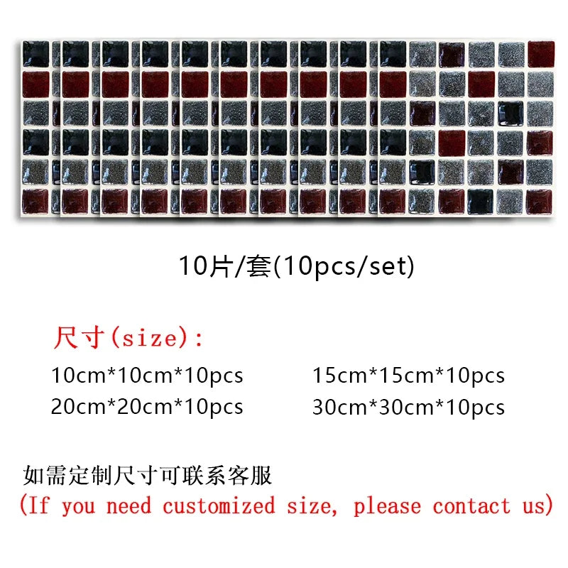 10pcs Purple Mosaic Hard Tiles Sticker Flat Printed in 2d Transfers Cover for Kitchen Bathroom Wallpaper Peel & Stick Wall Decal