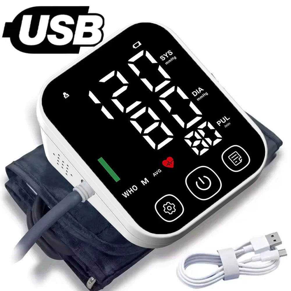 Medical Tonometer Upper Arm Automatic BP Cuff Machine LED Display Digital Tensiometer Heart Rate Monitor Blood Pressure Monitor