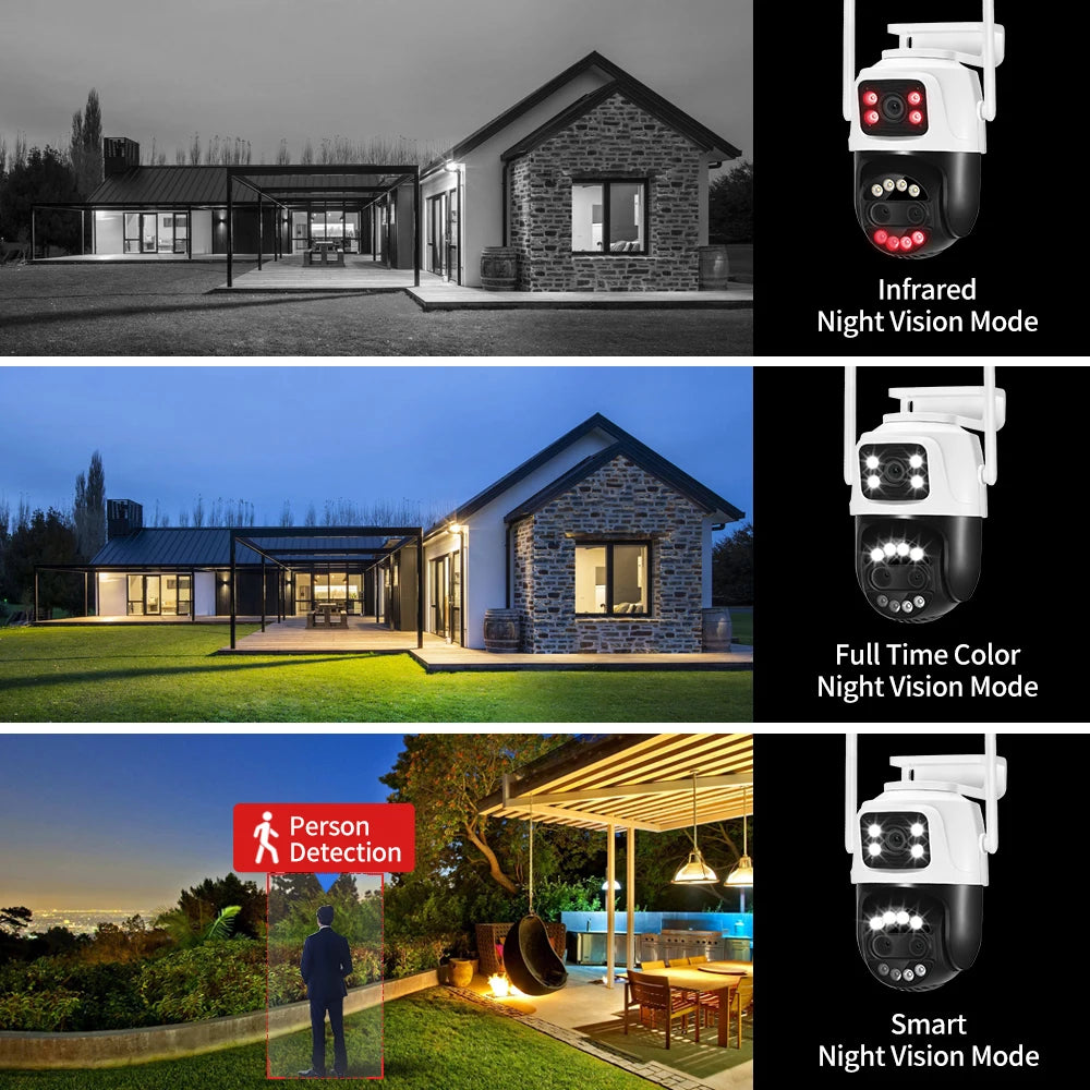 12MP PTZ WiFi IP Camera Dual Lens 2.8mm -12mm 8X Zoom 4K Outdoor AI Human Tracking CCTV Audio Home Security Surveillance Camera